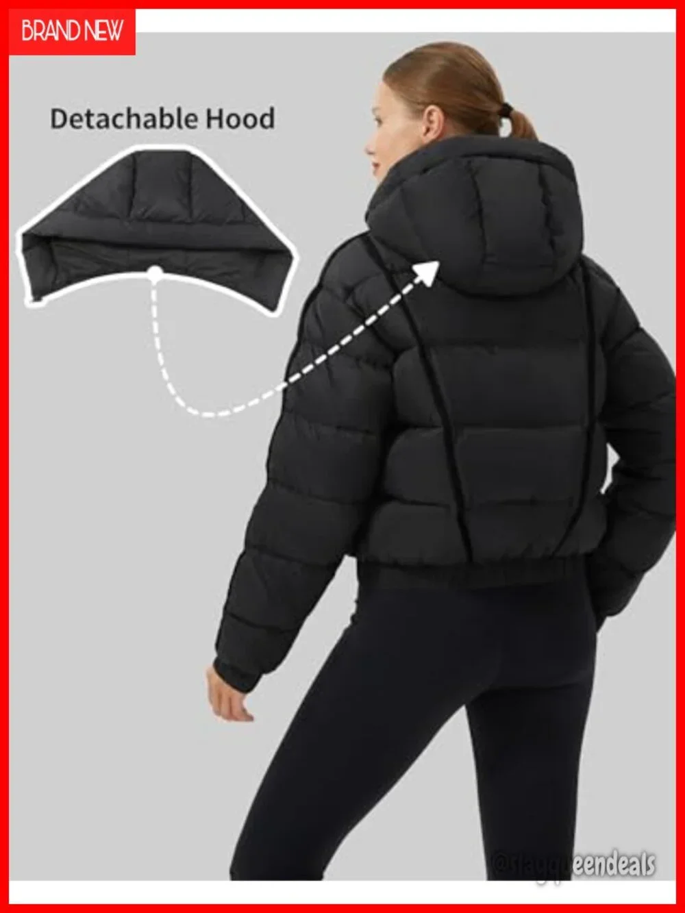 Cropped Puffer Jacket with Hood Waterproof Winter Coat Down Alternative
